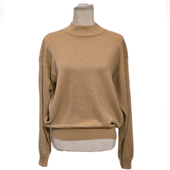 Belle Pointe Vintage Metallic Gold Lurex Sweater Women’s M Shimmer Knit Holiday - Picture 1 of 9